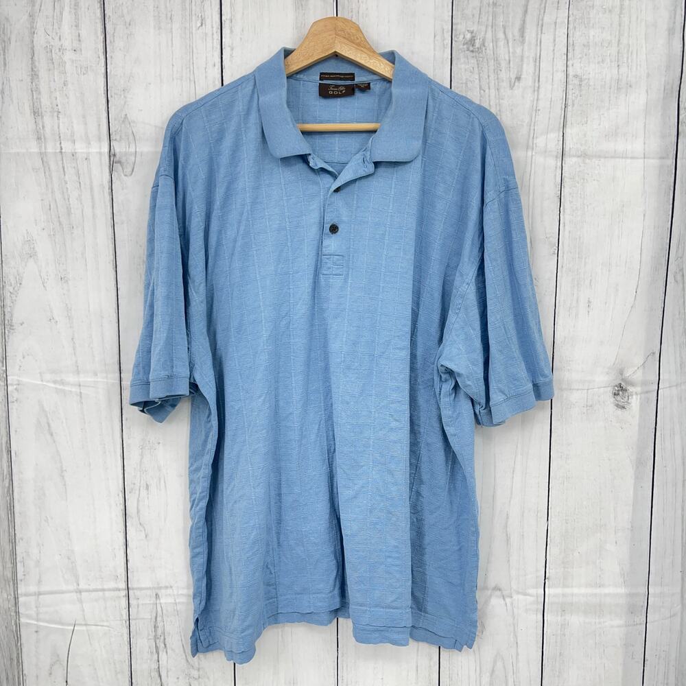 TASSO ELBA (XL) Blue Plaid Knit  Golf Polo Shirt Double Mercerized Cotton
